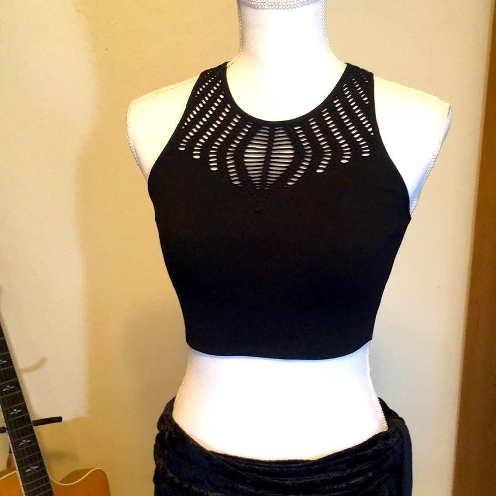 Betsy Johnson Seamless crochet style crop top bra Black - Small